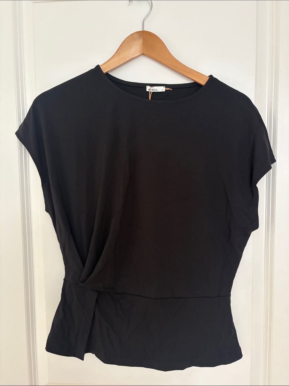 OGL Black Short Sleeve Draped Waist Tee